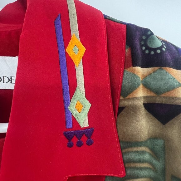 Vintage Brenda Goode Geometric Print Embroidered Collar Button Front Jacket - Picture 3 of 4